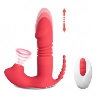 Thrusting Vibrator with Sucking Function Silicone Remote Control 12-Speed RED